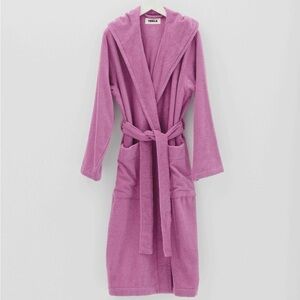 Tekla Hooded Terry Bath Robe Sz L Magenta Retail $325